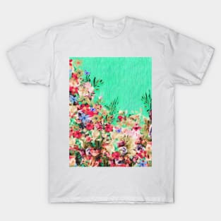 Floral and Crumpled Crepe Pattern T-Shirt